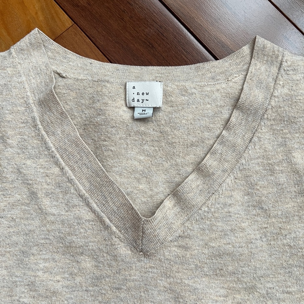 A New Day Light Tan V-Neck Sweater